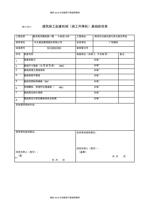 施工升降机基础验收表8.1.8.2-1