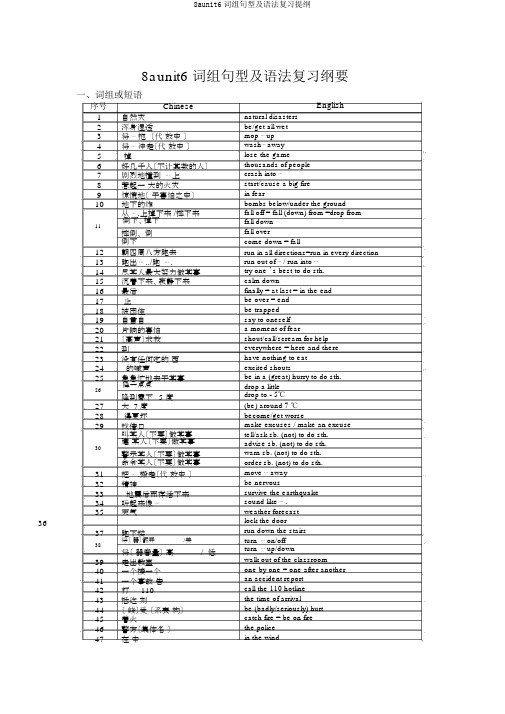 8aunit6词组句型及语法复习提纲