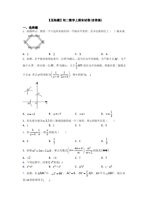 【压轴题】初二数学上期末试卷(含答案)