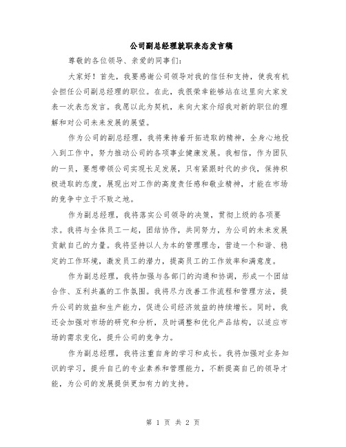 公司副总经理就职表态发言稿