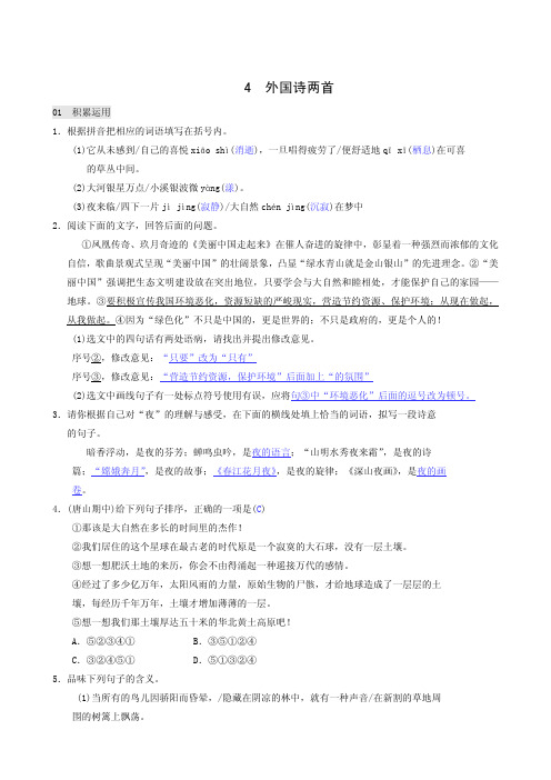 人教版九年级上册同步测试(含答案)外国诗两首