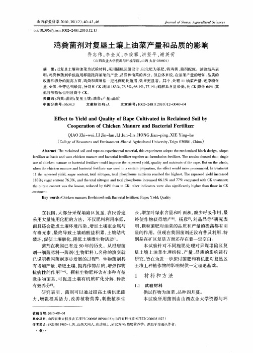 鸡粪菌剂对复垦土壤上油菜产量和品质的影响