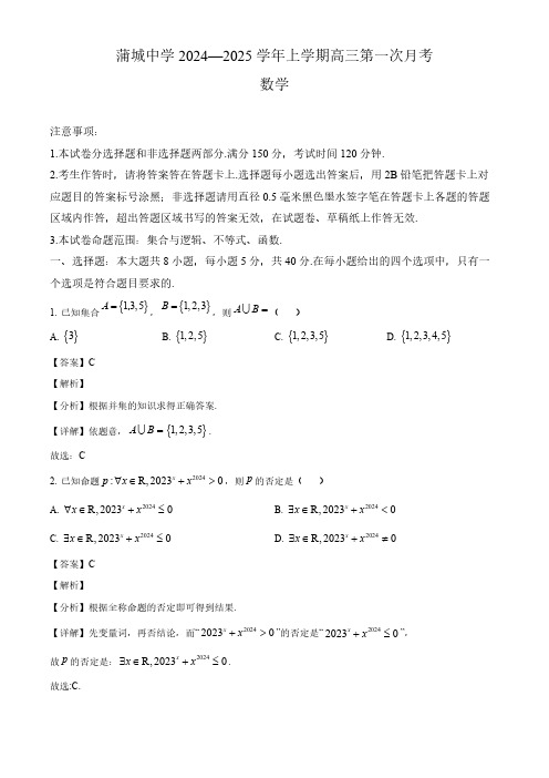 2024-2025学年渭南市蒲城县高三数学上学期10月第一次月考卷及答案解析