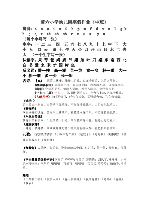 中班寒假作业