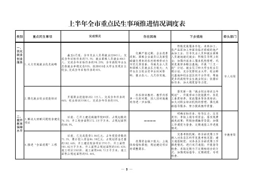 上半年全重点民生事项推进情况调度表
