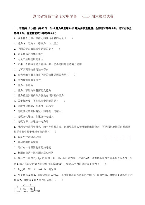 2019年高一上学期期末物理试卷_含解析_高一物理试卷-精品