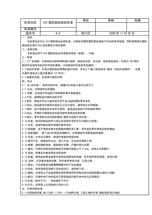 塑胶部品检验标准