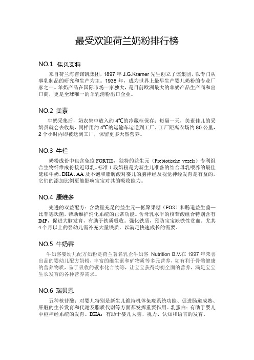 最受欢迎荷兰奶粉排行榜