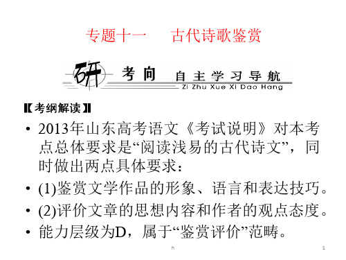 教师用书)2014·新课标高考总复习·语文 专题十一 第一节 古代诗歌鉴赏(课件)(2013高考)