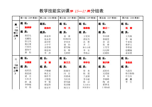 教学技能实训课第15—17周分组表