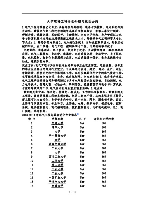 大学理科工科专业介绍及就业去向