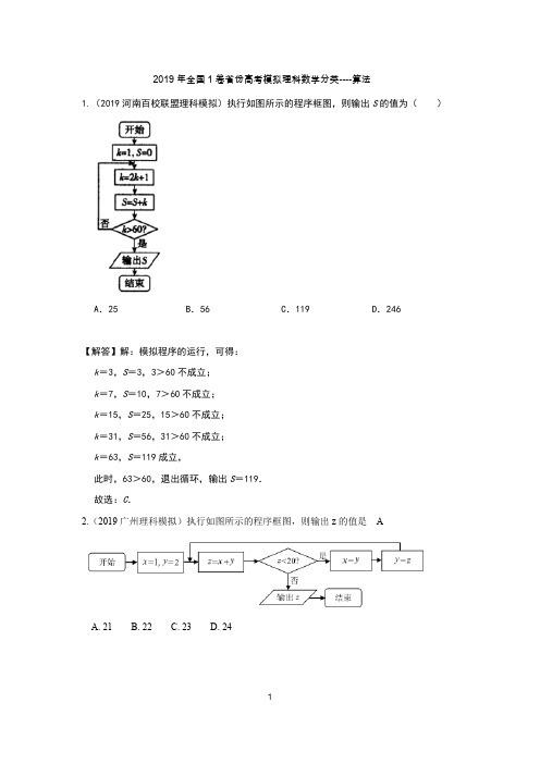 2019年全国1卷省份高考模拟理科数学分类---算法