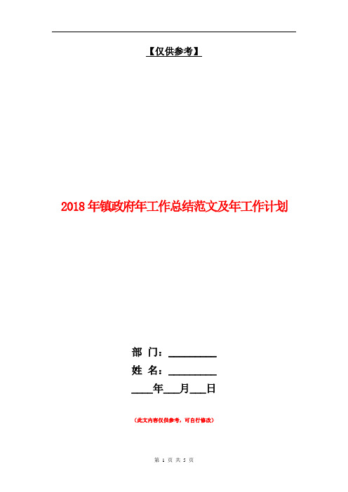 2018年镇政府年工作总结范文及年工作计划【最新版】