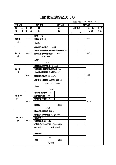 白酒化验原始记录
