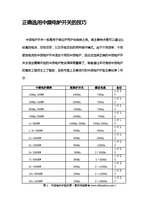 正确选用中频电炉开关的技巧