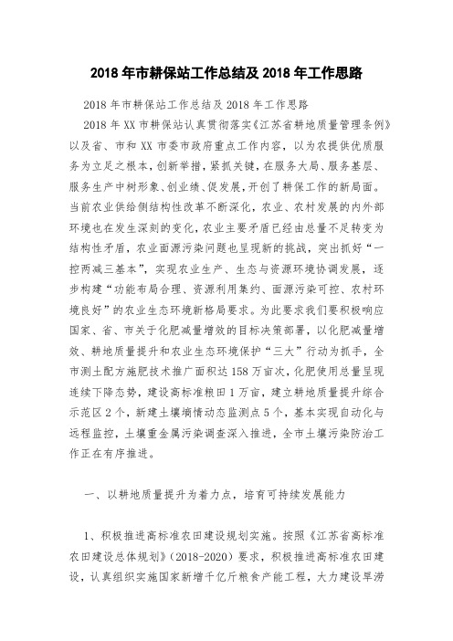 2018年市耕保站工作总结及2018年工作思路