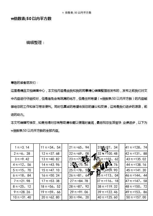 (2021年整理)π倍数表;50以内平方数