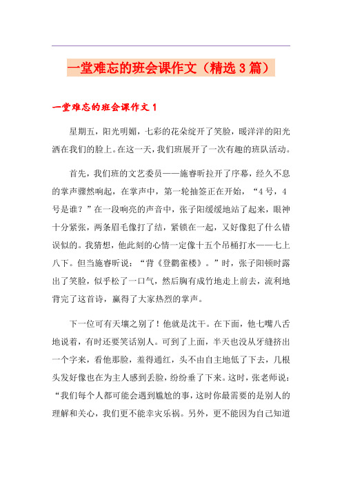 一堂难忘的班会课作文(精选3篇)