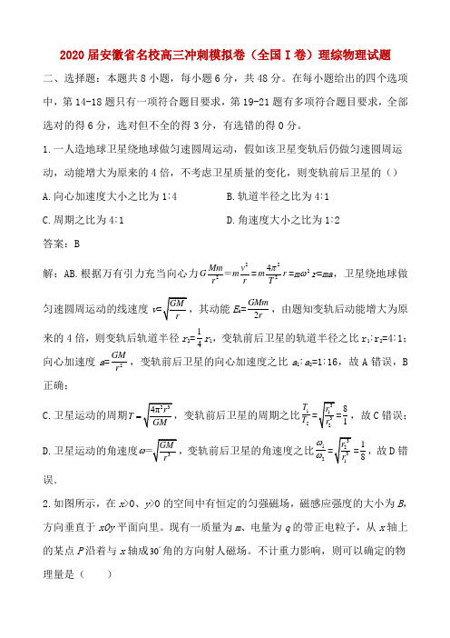 2020届安徽省名校高三冲刺模拟卷(全国I卷)理综物理试题解析