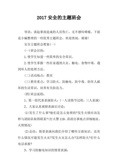 2017安全的主题班会