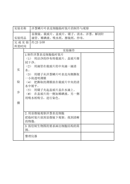 洋葱鳞片叶表皮细胞临时装片的制作与观察实验报告