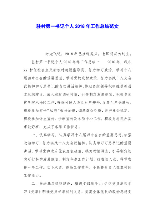 驻村第一书记个人2018年工作总结范文