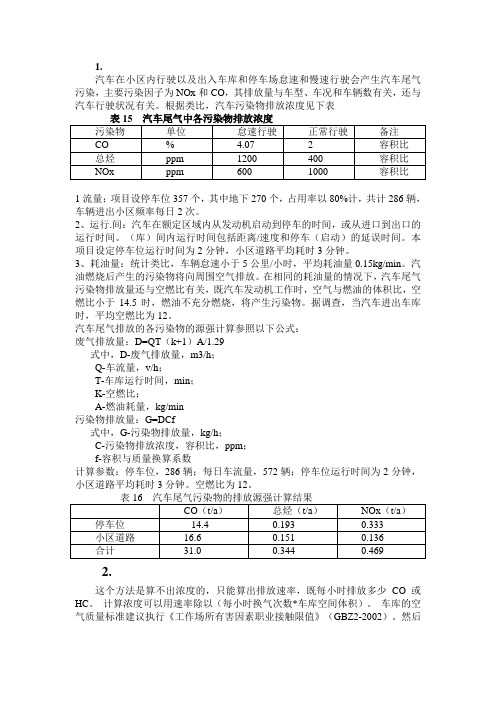 停车场汽车尾气计算方法汇总