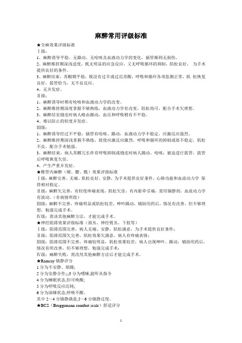 麻醉常用评级标准