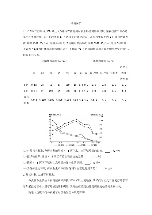 2021届高三地理人教版一轮复习专题模拟练习卷：环境保护