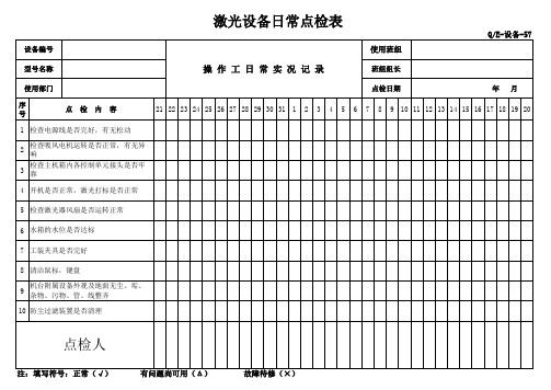激光设备日常点检表