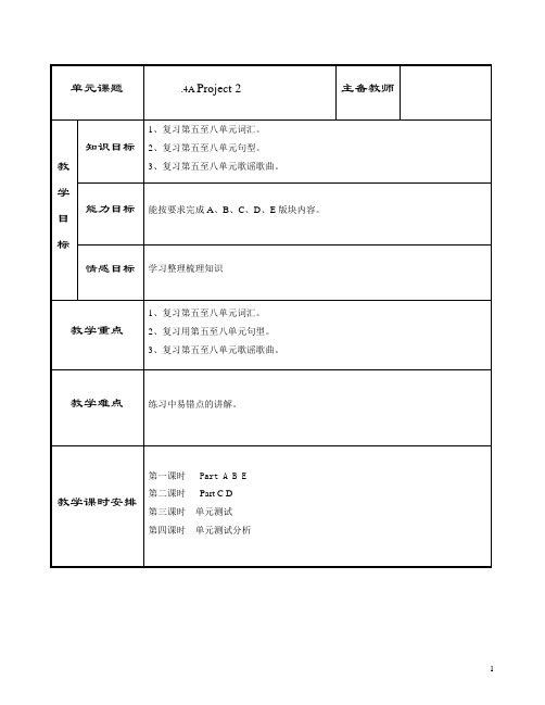 (译林版)4A Project 2表格式备课