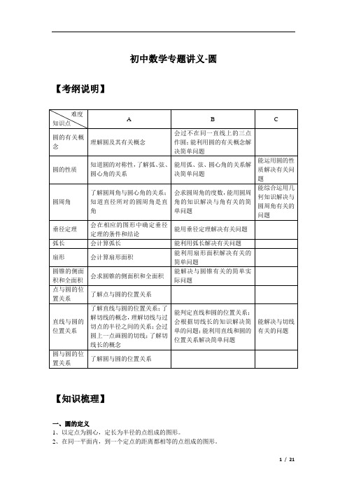 初中数学专题讲义-圆(含答案)