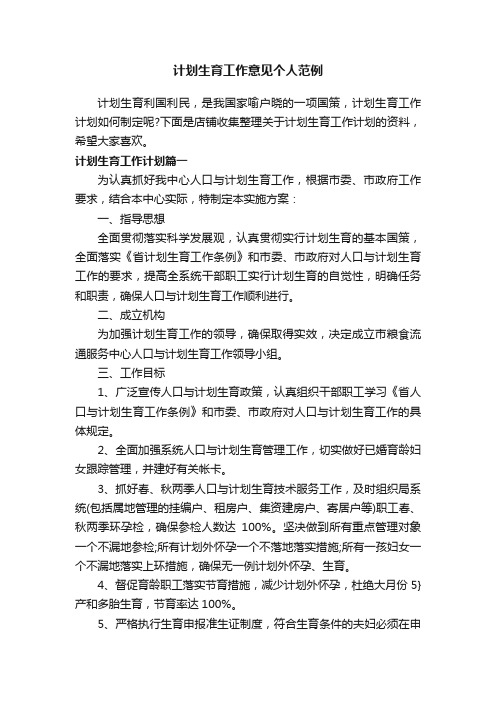 计划生育工作意见个人范例