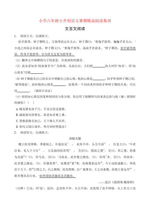 统编版小升初语文暑期经典阅读训练-文言文阅读8(含答案) 