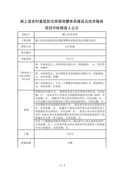 颍上县农村基层防汛预报预警体系建设及技术服务项目中标候