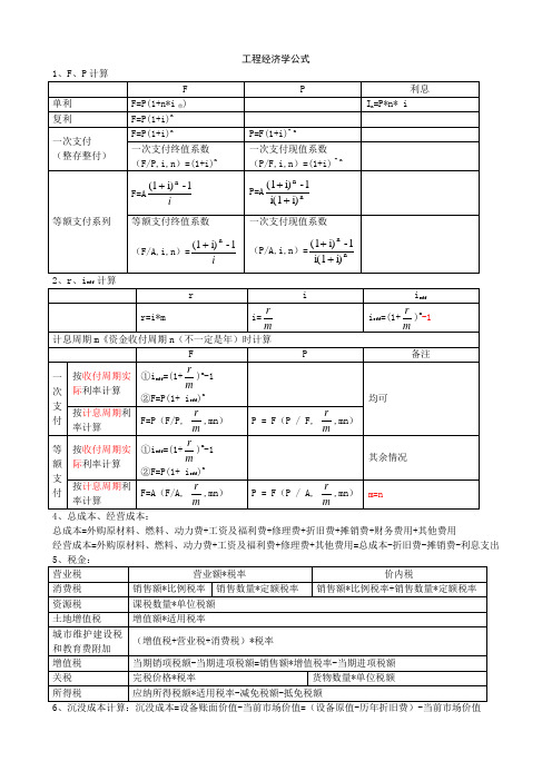 工程经济公式及分点整理