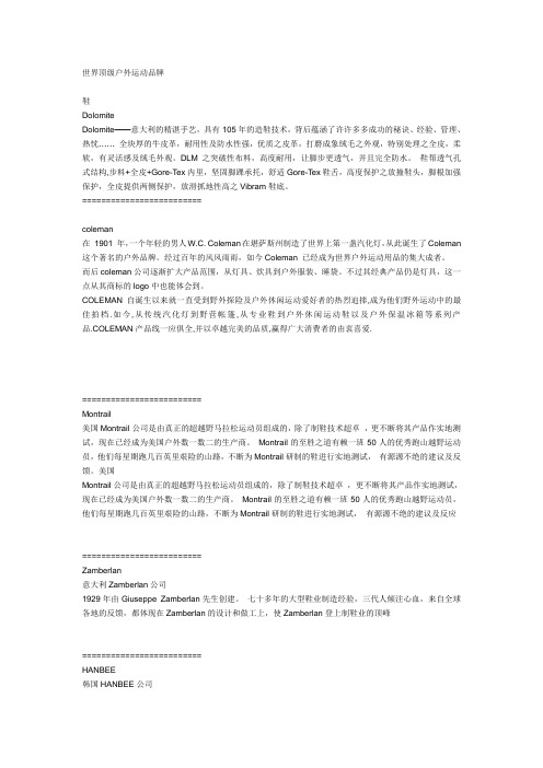 世界顶级户外运动品牌