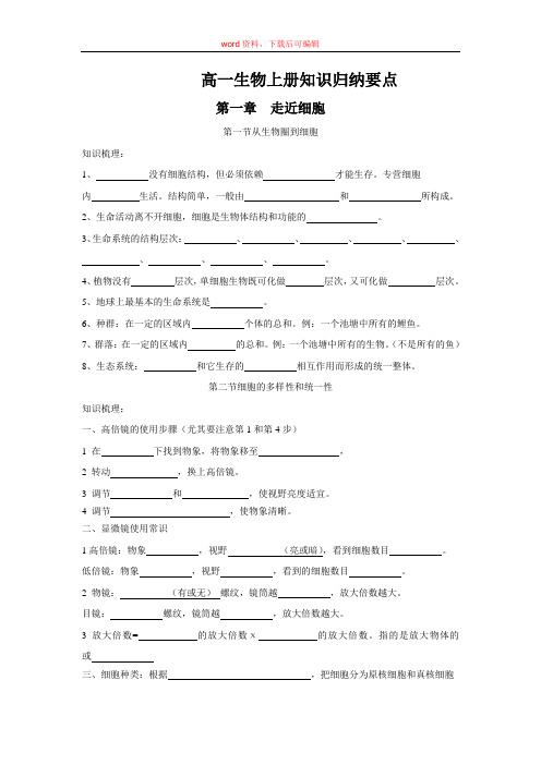 高一生物必修一知识清单检查(完整资料)
