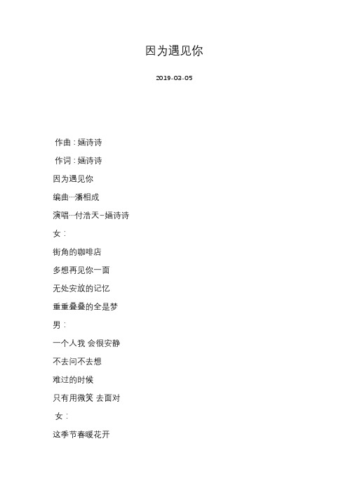 付浩天-因为遇见你-歌词