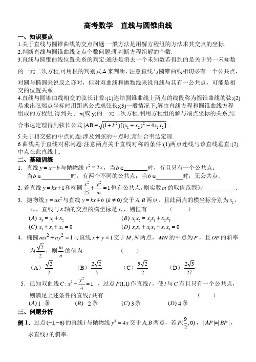 高考数学  直线与圆锥曲线