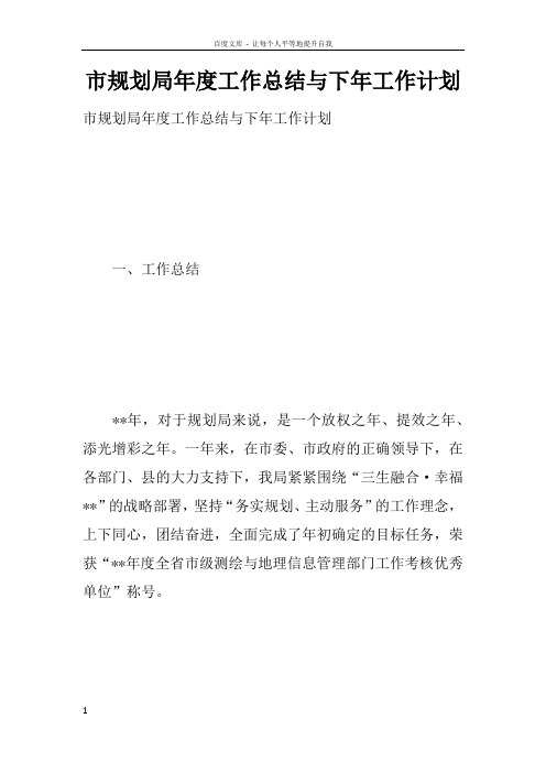 市规划局年度工作总结与下年工作计划doc