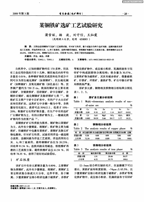 某铜铁矿选矿工艺试验研究