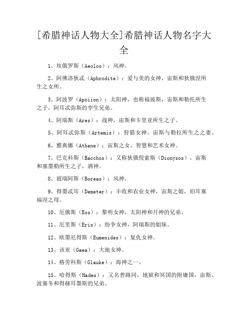 [希腊神话人物大全]希腊神话人物名字大全
