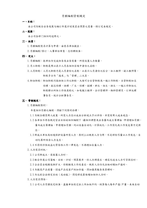 员额编制管制规定