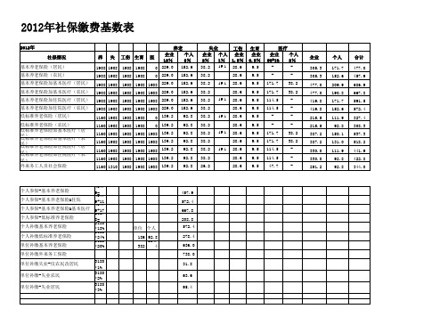 2012年社保缴费基数