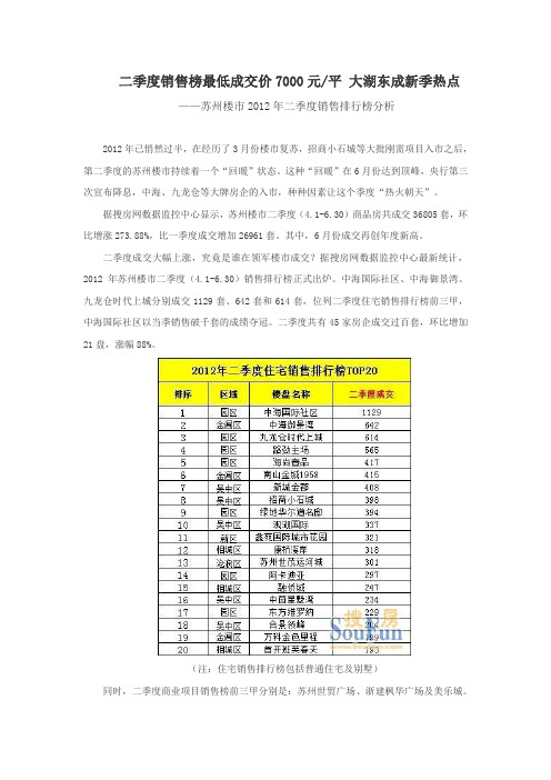 2012年二季度销售排行榜分析