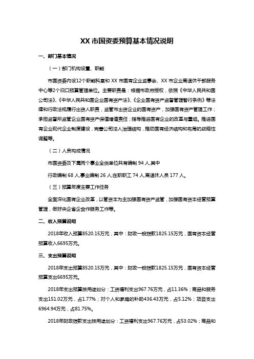 XX市国资委预算基本情况说明