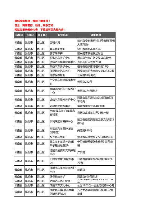 新版云南省昆明市西山区汽车保养企业公司商家户名录单联系方式地址大全73家