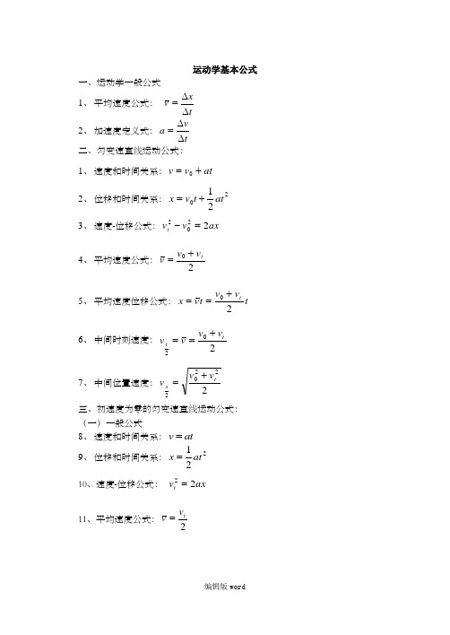 运动学基本公式
