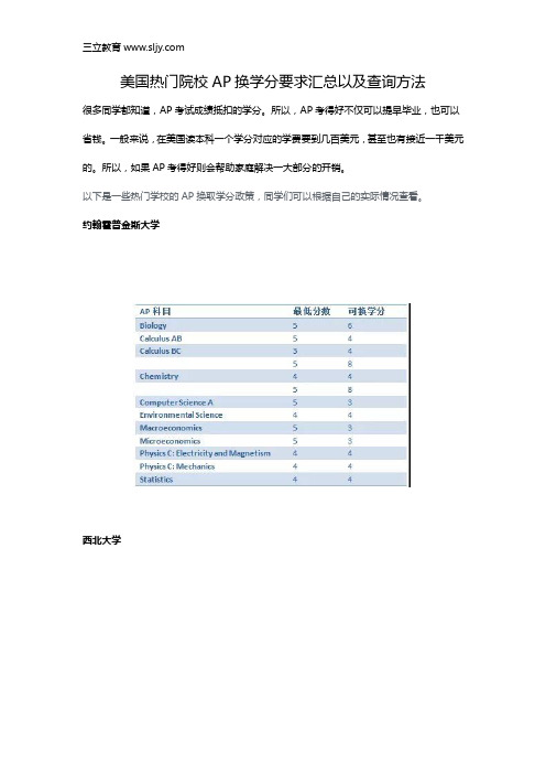 美国热门院校AP换学分要求汇总以及查询方法